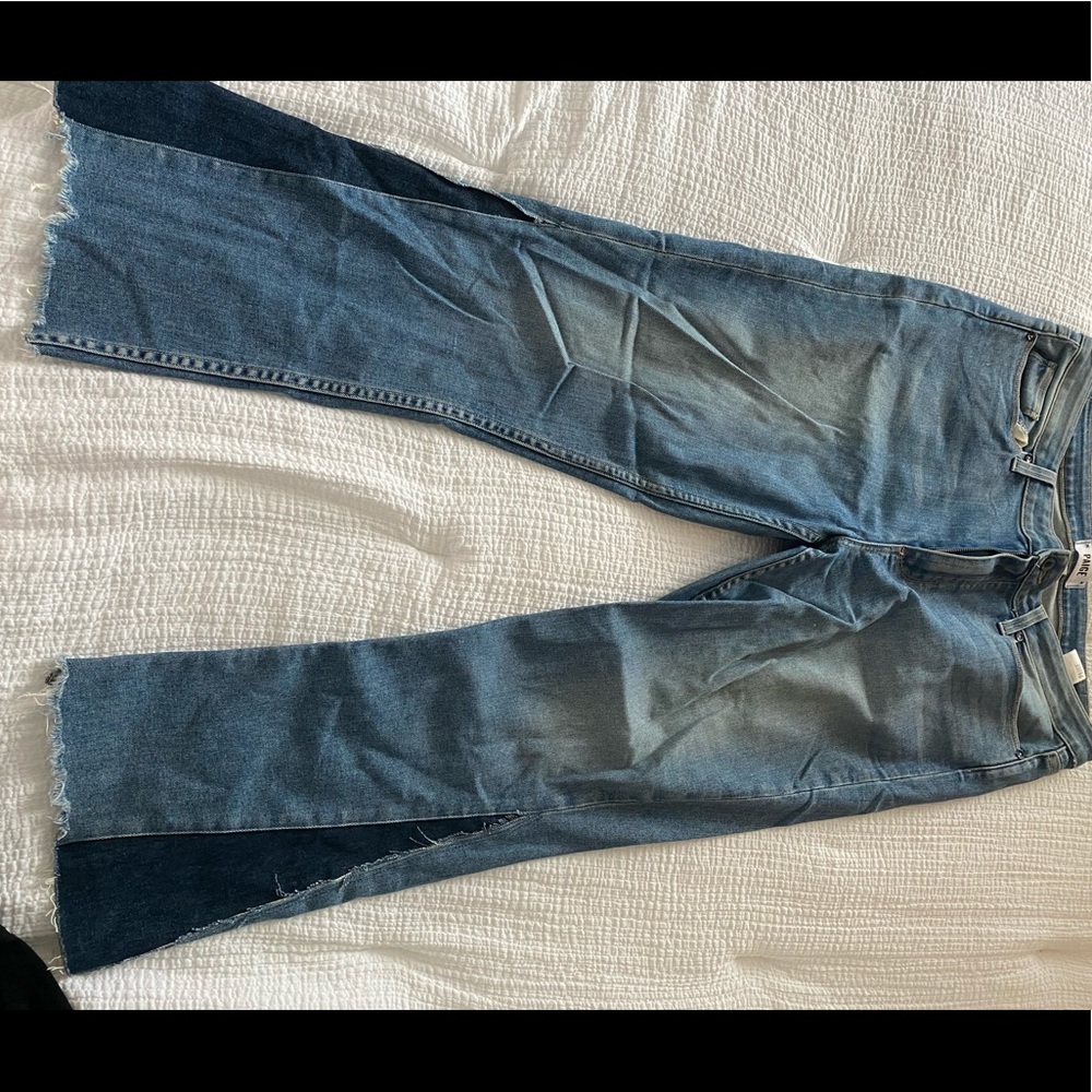 LIKE NEW PAIGE Ankle flare  patchwork jeans